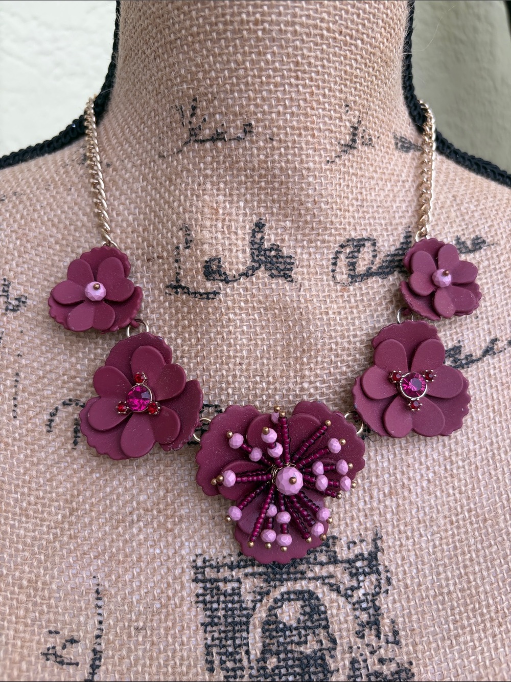 Ann Taylor Plum Floral Statement Necklace
